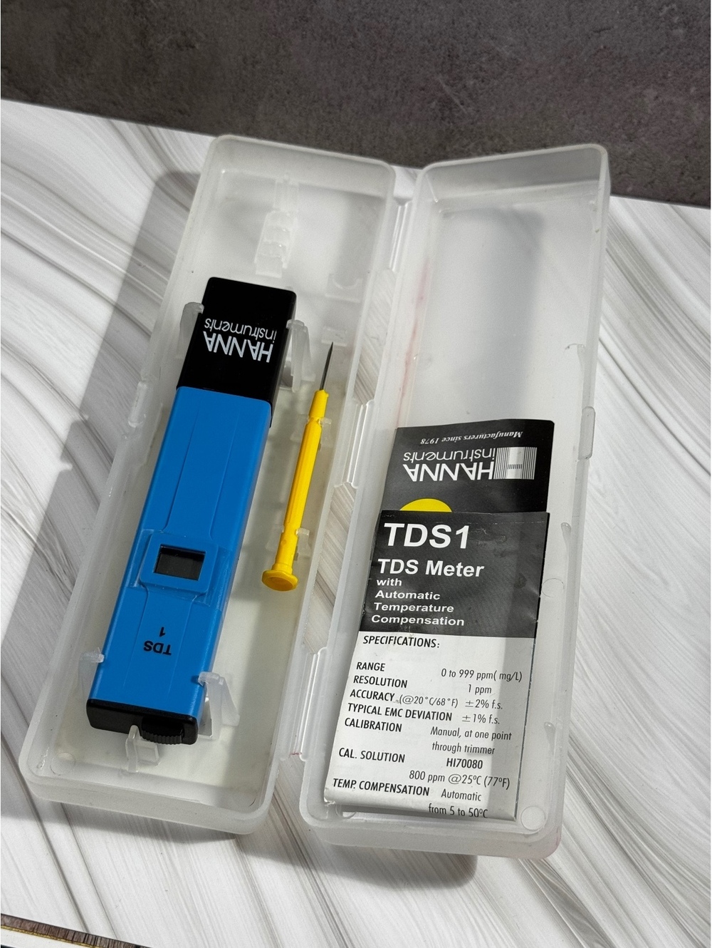 Hanna Instruments TDS1 TDS Meter 0-999 PPM w/ Case Manual Screwdriver